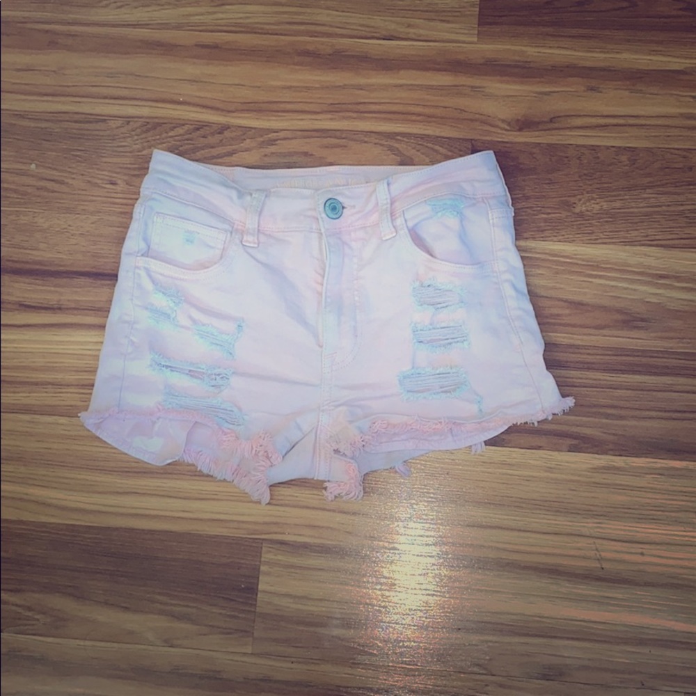 American eagle super stretch pink ripped shorts